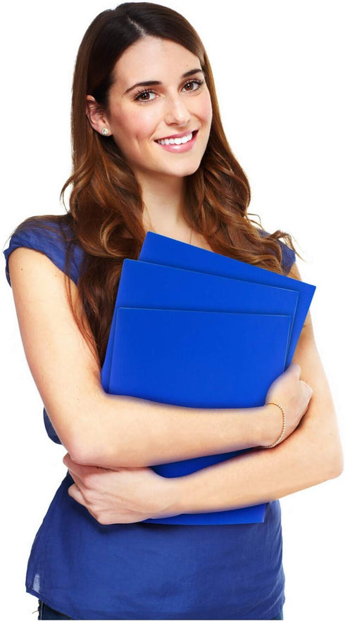 Dunwell Plastic Folders with Pockets, 3 Pack Blue, 2 Pocket Poly Folders for School, Home, Office