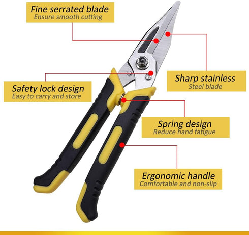 Stainless Steel Industrial Scissors, Heavy Duty Utility Scissors with Non-Slip Handle & Safety Lock, 9-Inch