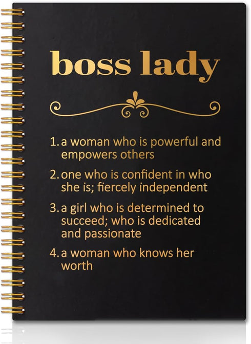 Boss Lady Black Golden Hardcover Spiral Notebook, 160 Pages, Unique Office Gift Idea for Women Boss Mentor Leader