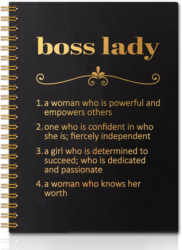 Boss Lady Black Golden Hardcover Spiral Notebook, 160 Pages, Unique Office Gift Idea for Women Boss Mentor Leader