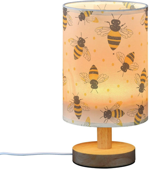 ALAZA Bedside Table Lamp for Bedroom Retro Bee Nightstand LED Light Lamps with USB Port Linen Fabric Shade Table Desk