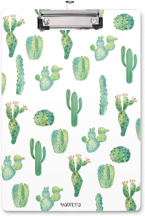 WAVEYU Cute Decorative Clipboard, Cactus Design with Low Profile Clip, Letter Size (12.5"x9"), Retractable Key Hole for