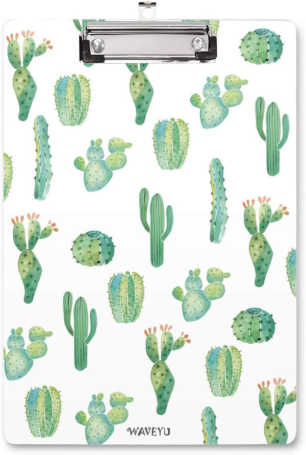 WAVEYU Cute Decorative Clipboard, Cactus Design with Low Profile Clip, Letter Size (12.5"x9"), Retractable Key Hole for