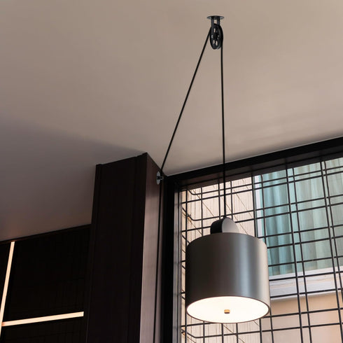 Tsnamay 2Sets Set Black Wall Ceiling Mount Rustic Pulleys for Hanging Lamp,Pulley Wheels for Plug In Pendant Light