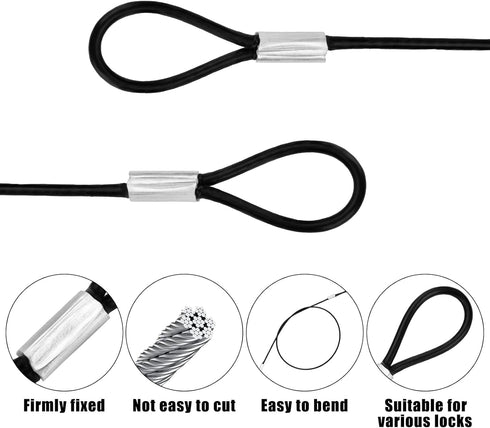 4 pcs Stainless Steel Wire Cable with Loops, 20 Inch Vinyl Coated Rope for Outdoor Travel Home Hanging