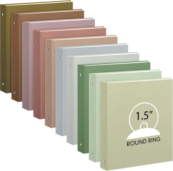 Ctosree 10 Pcs Colored 3 Ring Binder with 2 Pockets, Fits 11" x 8.5" Size Paper, for Office, 10 Colors (1.5", Simple