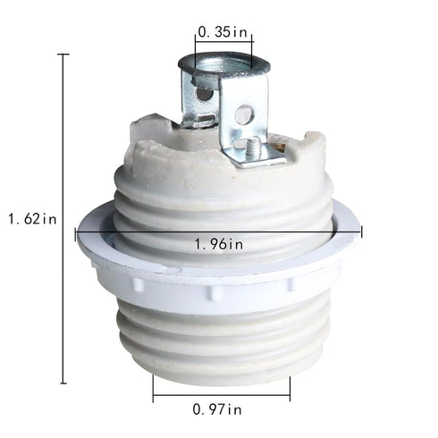 ZHYOHEN E26 6 Inch 18AWG Ceramic Lamp Threaded Socket with White Shade Ring and Standard Insulated Wire Suitable
