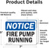 (2 Pack) Fire Pump Running OSHA Notice Sign 7 Inch X 5 Inch Vinyl Label Decal Sticker Weather Resistant, UV Protected for Workplace, Business, and Construction Site, Made in the USA