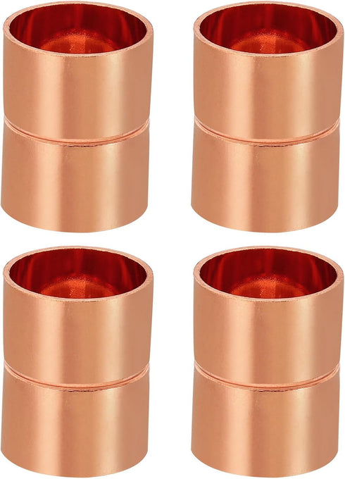 PATIKIL 20mm ID Copper Coupling Fittings, 4 Pcs Rolled Tube Stop Straight Pipe Fitting for HVAC Plumbing
