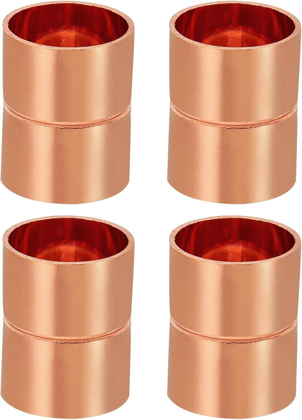 PATIKIL 20mm ID Copper Coupling Fittings, 4 Pcs Rolled Tube Stop Straight Pipe Fitting for HVAC Plumbing