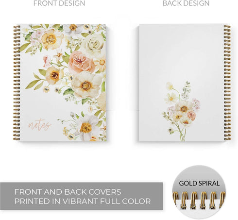 Floral Bouquet Spiral Notebook / 8.5" x 11" Journal / 120 College Ruled Pages/Durable Gloss Laminated Softcover/Gold Wire-o Spiral Binding/Made in the USA by Gotcha Covered Notebooks