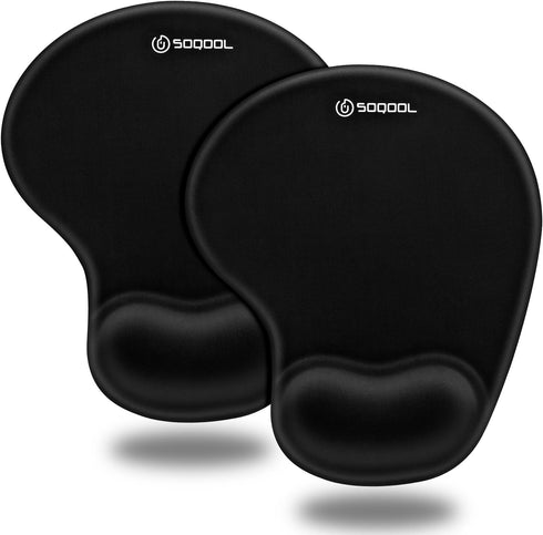 Soqool Mouse Pad, 2 Pack Ergonomic with Gel Wrist Rest Support, Non-Slip PU Base, Durable and Easy to Clean, Black