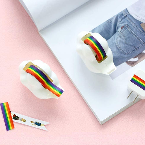 Cloud Tape Dispenser with Rainbow Masking Tape, Cute Non-Skid Base Holder for Gift Wrapping and Home Office