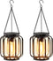 Solar Hanging Lanterns Outdoor: 2 Pack Metal Solar Hanging Lights with Hook,