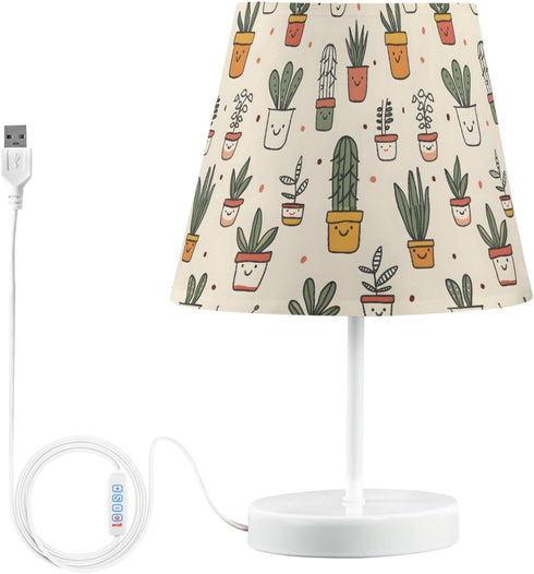 3 ALAZA Bedside Lamp Cactus Tropical Plants Leaves Table Lamp for Bedroom Desk Lamp with USB Port LED Nightstand Color