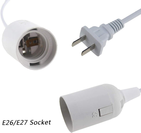 E26/E27 13FT Bulb Bulb (13ft) Rextin LED Light socket extension cord with On/Off switch and US AC Power Plug Socket