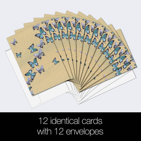 Tree-Free Greetings Blue Butterflies in Flight All Occasion Cards, 12 Recycled 4x6 Cards & Envelopes