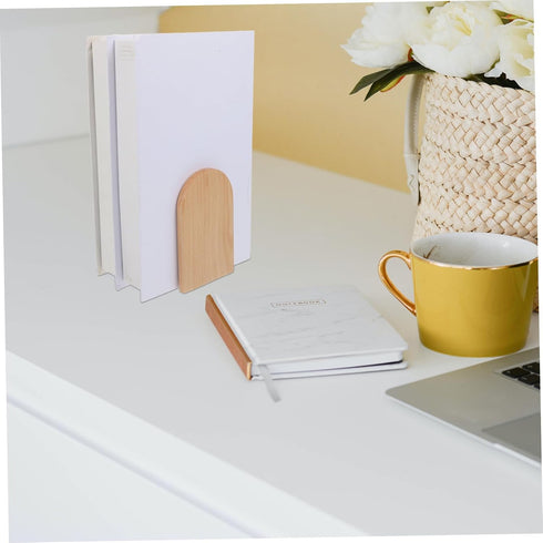 Ipetboom Simple Wooden Bookends Thick Beech Wood Book Organizer for Desk Shelf Neat Minimalist Design Bookshelf