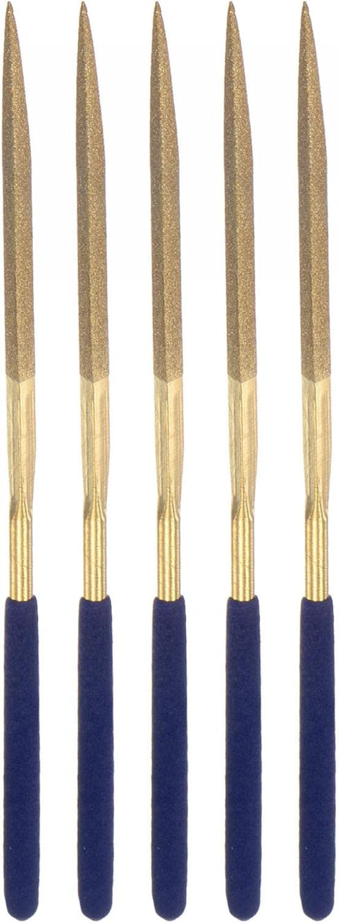 uxcell Diamond Needle Files, 5mm x 180mm Titanium Coated Triangle Files, 5pcs Hand Tool