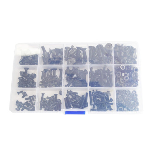 Flat Hex Socket Head Cap Screws Metric Thread Hexagon Allen Head Drive Countersunk Machine Bolts Nuts Standard Fastener Hardware Assortment Kit Set 500pcs Alloy Steel 10.9 Class Black M3 M4 M5