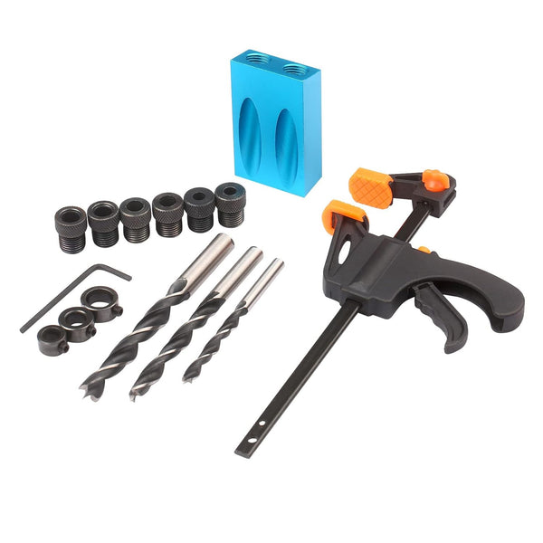 15Pcs Pocket Hole Jig - 15 Degree Dowel Drill Joinery Kit Hole Screw Jig with 6/8/10mm Drive Adapter for Woodworking