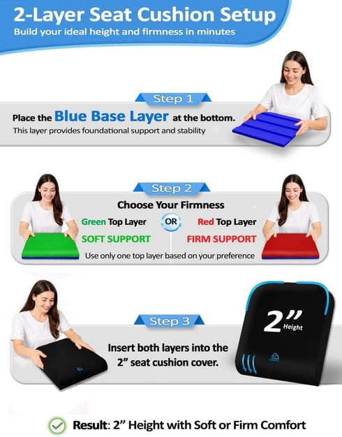 PRIMART Tailbone Adjustable Memory Foam Seat Cushion, Custom Height & Firmness, Ergonomic Office Chair Cushion