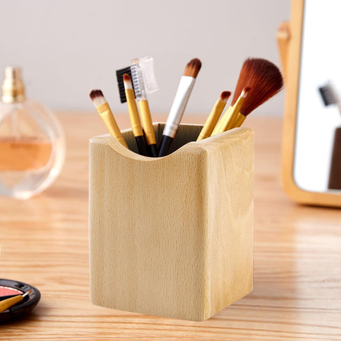 Natural Wooden Pen Box, Desktop Stationery Organizer, Creative Solid Wood Pencil Holder for Office Supplies (Beech Wood)