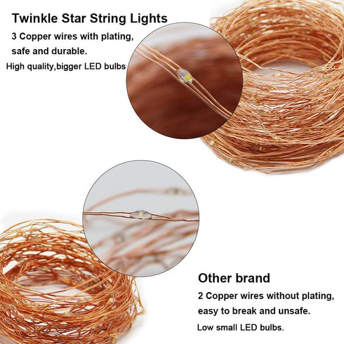 300LED 99FT 8 Twinkle Star Copper Wire String Lights Battery Operated Modes Fairy Lights with Remote Waterproof Fairy