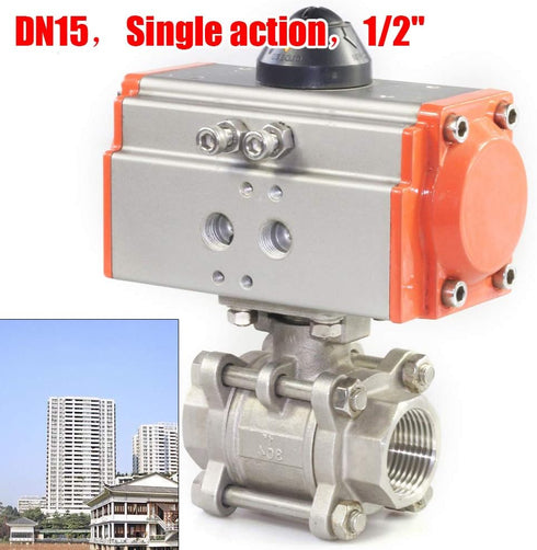 YIYIBYUS 1/2" Three-piece Pneumatic Ball Single-Acting Pneumatic Air Actuated Ball Valve Stainless Steel for Automatic