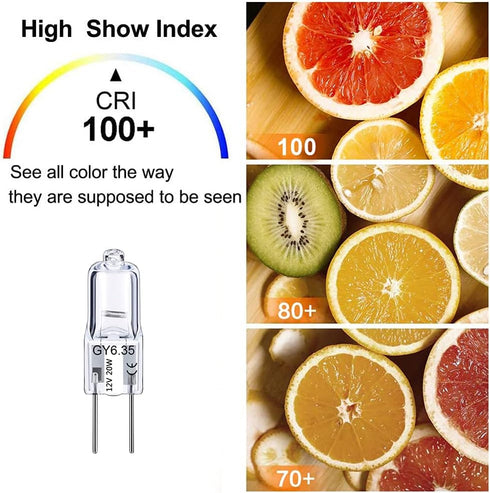 GY6.35 Bulbs 12V 20W T3/T4 GY6.35 Bulbs 12 Pack Bulb 2 Dimmable 2700K 2 GY6.35 Light JC Bi-pin Capsule Crystal Clear