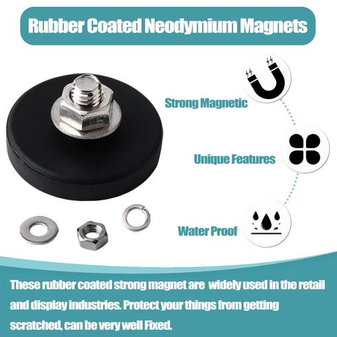aosdanting 4pcs M6 Rubber Coated Magnets with Bolts, Heavy Duty Magnets Male Thread, Strong Mounting for Fixing Lights