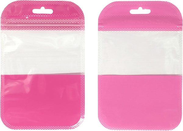 Clear Window Half Pink Plastic Resealable Bags with Butterfly Hang Hole for