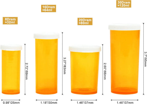 Pill Bottles with Snap Caps, Not Child Resistant, Easy Open Empty Medicine Plastic Containers, 30 dram, 12pcs