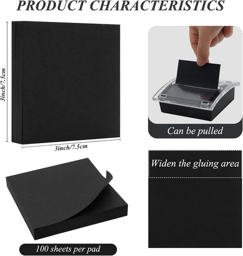 Pop Up Black Sticky Notes (8 Pack) 3 x 3 Inches, Gel Pens for Black Paper (12 Pens), Applicable to Families Schools