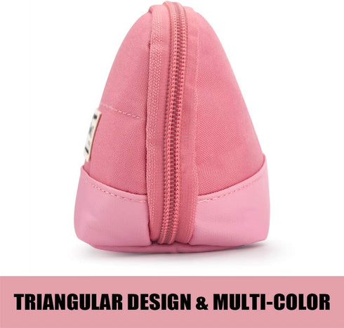 Sooez Lightweight Wide-Opening Pencil Pen Case, Spacious Zipper Stationery Bag with Triangular Design for Adults, Pink