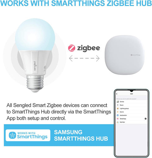 Sengled Bulbs, 60W A19 Bulb, 4 Pack Zigbee Smart Light Smart Hub Required, Works with SmartThings and Echo