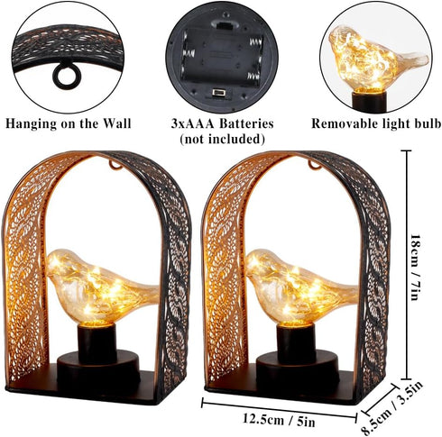 Set 2 Bulb 6-Hour 7" JHY DESIGN of Bird Wall Lamps Battery Operated Fairy Lights with Timer H Wall Sconces Table Lamp
