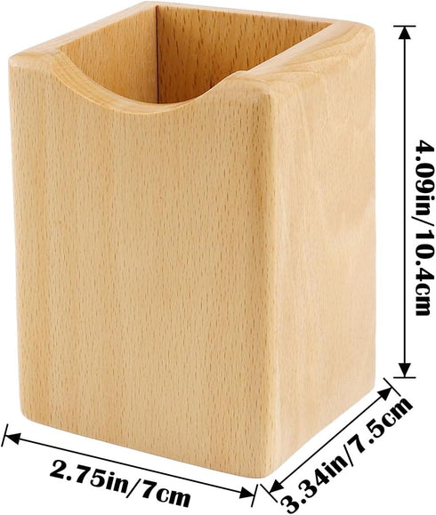 Natural Wooden Pen Box, Desktop Stationery Organizer, Creative Solid Wood Pencil Holder for Office Supplies (Beech Wood)