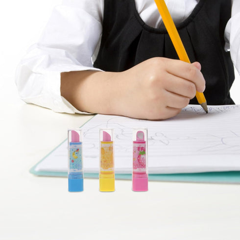 ibasenice Kids Lipstick Erasers, 3pcs Cute Cartoon Novelty Erasers for Kids Stationery