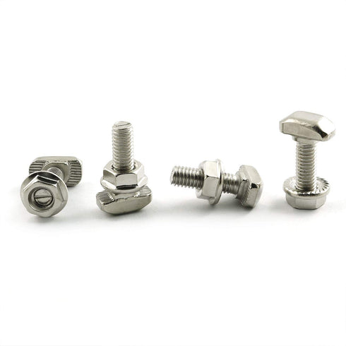 10pcs M6 x 20mm Hammer Head Bolt T Screw & 10pcs M6 Hexagon Flange Nut Set, Carbon Steel Nickel Plated