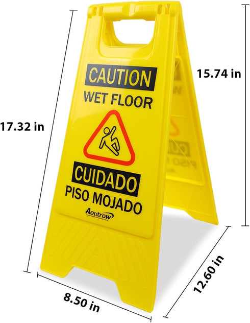 Caution Wet Floor Sign, 2-Sided Foldable Safety Sign (L:17.12in W:8.38in H:0.94in) Bilingual Yellow (2 Pack)