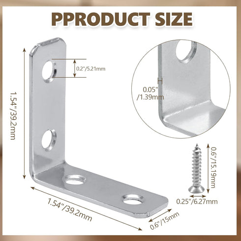 40 Pack 1.5 Inch 90 Litoexpe L Bracket Corner Braces with Screws, Degree Steel Joist Right Angle Brackets for Wood