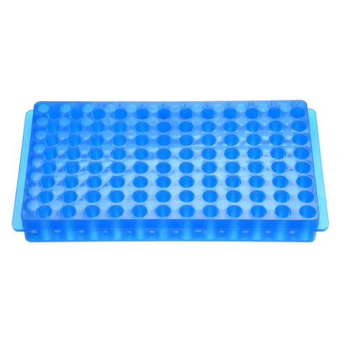 YOKIVE Tube Rack Holder - Double Panel Polypropylene for 0.2ml, 0.5ml, 1.5ml, 2ml Lab Test Tube (Blue, 96-Sockets)
