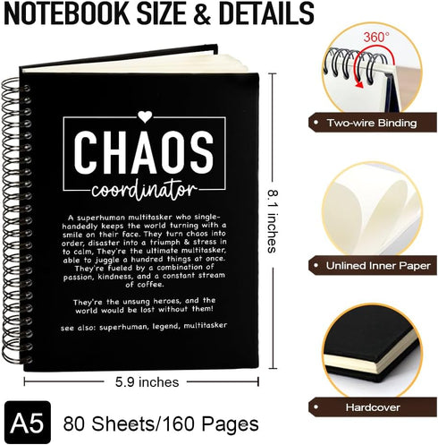 Chaos Coordinator 160 Blank Pages Hardcover Spiral Notebook, Thank You Gift for Leader Coworker Teacher Boss Admin Manager, Appreciation Gift for Boss Admin Team HR Secretary Assistant