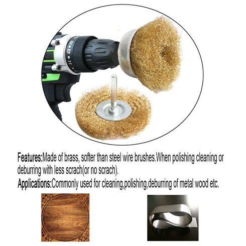 5pcs Brass Wire Wheel Brush Kit for Drill, Crimped Cup Brush with 1/4-Inch Shank