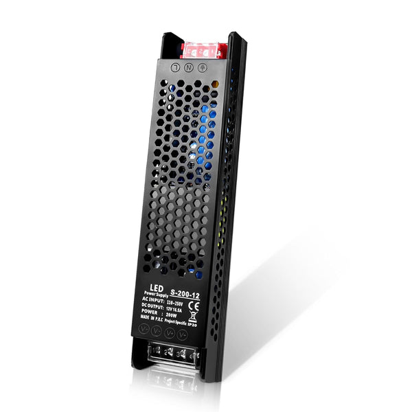 YASIZESOU Ultra Thin 12V 200W Power Supply, 12 Volt 16.66A Switching Power Supply,