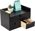 Black Bamboo Desk Organizer - Wooden Storage Cabinet with 3 Drawers and Shelf for Home Office Workspace Organization