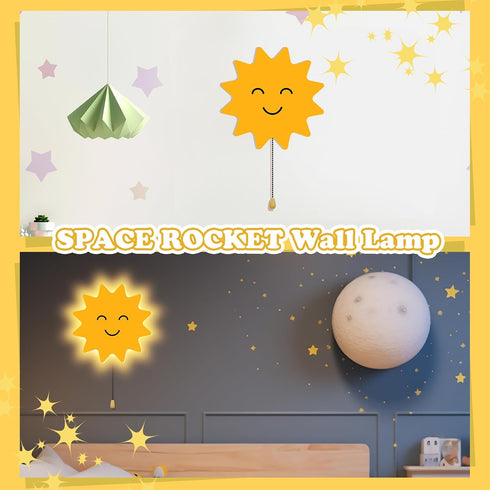 Aurelema Sun Night Light Wall Lamp Sleeping Nursery Lighting Cute Floating Battery Operated Hanging Lamp for Baby Boys