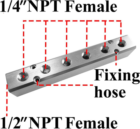 Beduan 6 Way 8 Port 1/2"NPT Input Port Aluminum Air Hose Inline Manifold Block Splitter