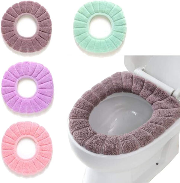 Renashed 4 Pcs Soft Toilet Seat Cover Pad Thicker Washable Cloth Different Colors